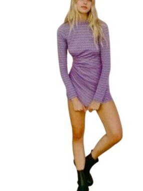 Zara Womens Open Back Mini Dress Purple Jacquard Heart Detail Retro Knit  M